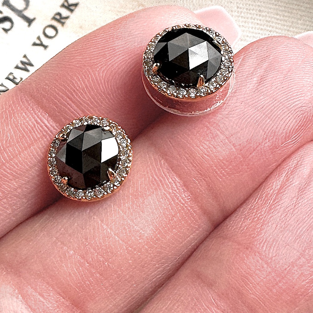 ♣️ Kate Spade Black Onyx Crystal Pave Halo Stud Earrings - Picture 3 of 13
